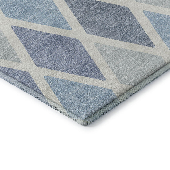 10' X 14' Geometric Washable Area Rug With UV Protection (670507) - Sky Blue / Ivory