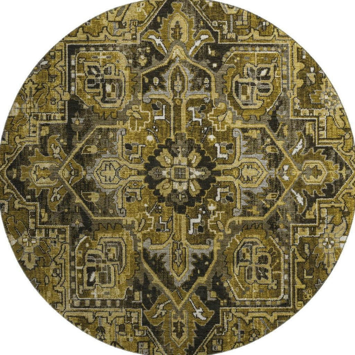 8' Oriental Washable Round Rug With UV Protection (649705) - Brown / Gray / Ivory
