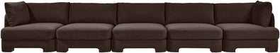 Meridian Furniture Hammond velvet performance fabric 5-piece sectional sofa with upholstered cushions and modern design.