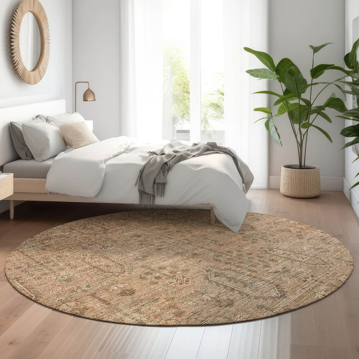 8' Southwestern Washable Round Rug With UV Protection - Terra Cotta And Copper