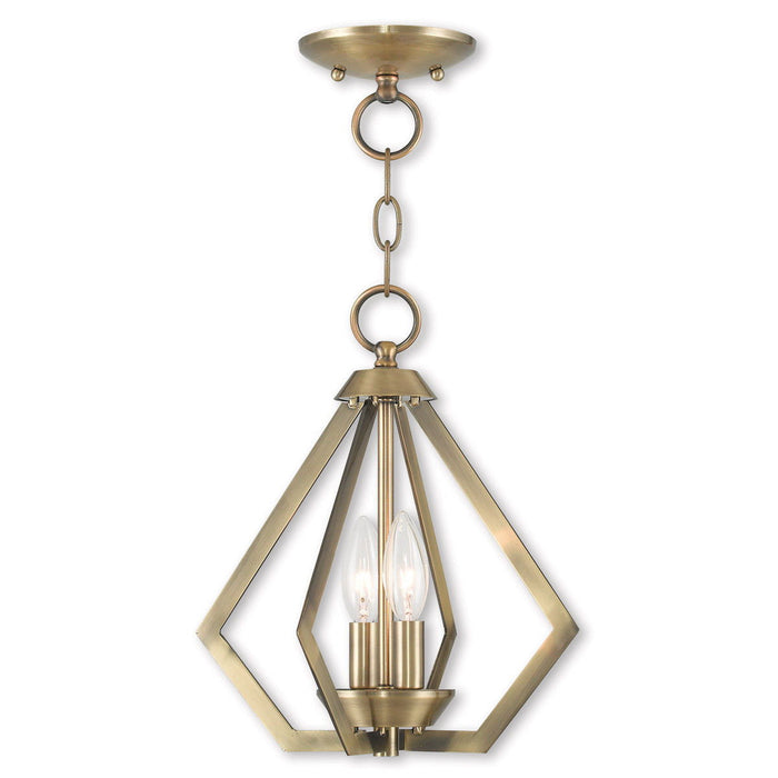 Two Light Dimmable Chandelier With Shades - Antiqued Brass