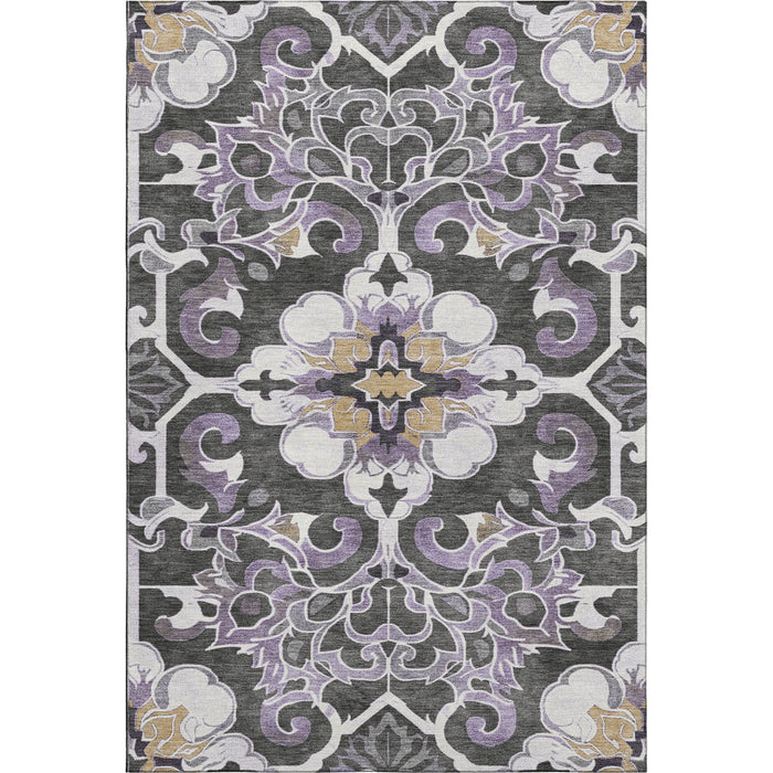 10' X 14' Floral Medallion Washable Area Rug With UV Protection (709084) - Purple / Ivory / Charcoal