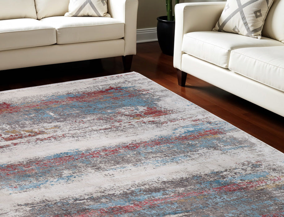 11' X 8' Abstract Power Loom Area Rug With Fringe - Gray / Red