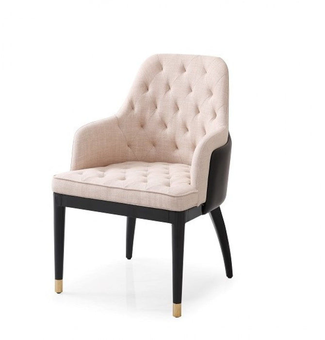 Tufted And Upholstered Fabric Dining Arm Chair - Beige / Black