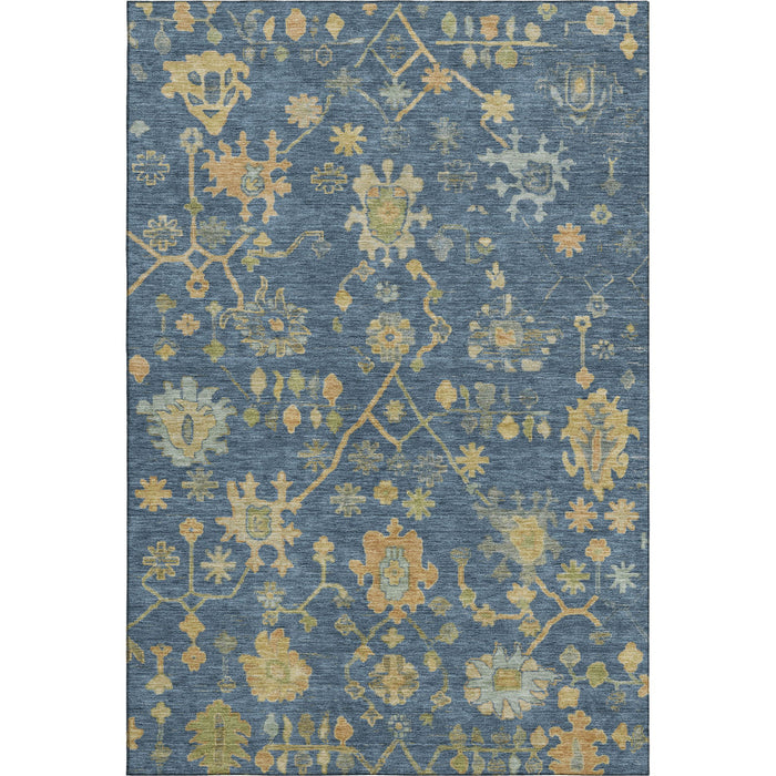 10' X 14' Floral Washable Area Rug With UV Protection (708439) - Navy Blue / Gold
