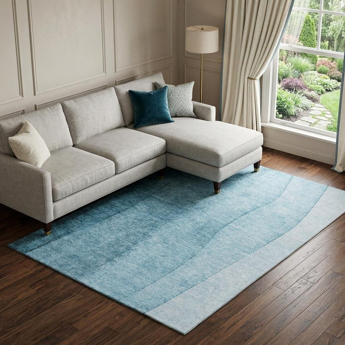 10' X 14' Ombre Washable Area Rug With UV Protection (656376) - Teal / Ivory