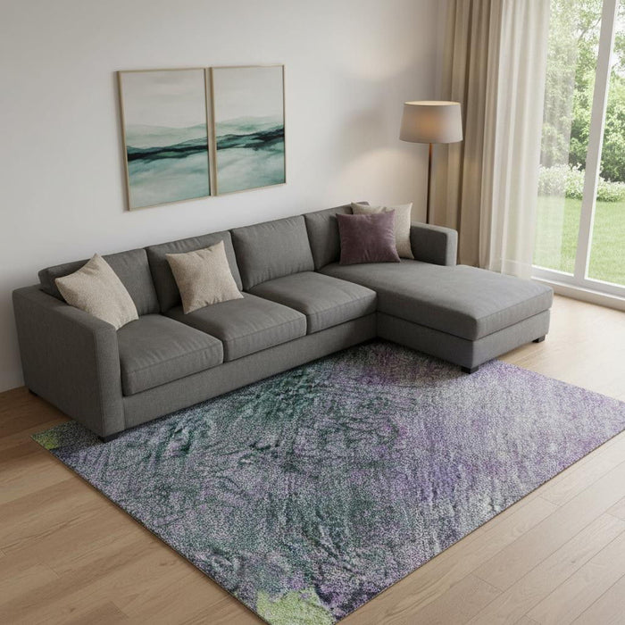 10' X 14' Abstract Washable Area Rug With UV Protection (698065) - Purple / Lime Green / Teal