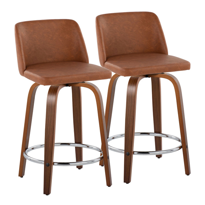 Toriano - 24" Fixed-Height Counter Stool (Set of 2) - Walnut And Camel
