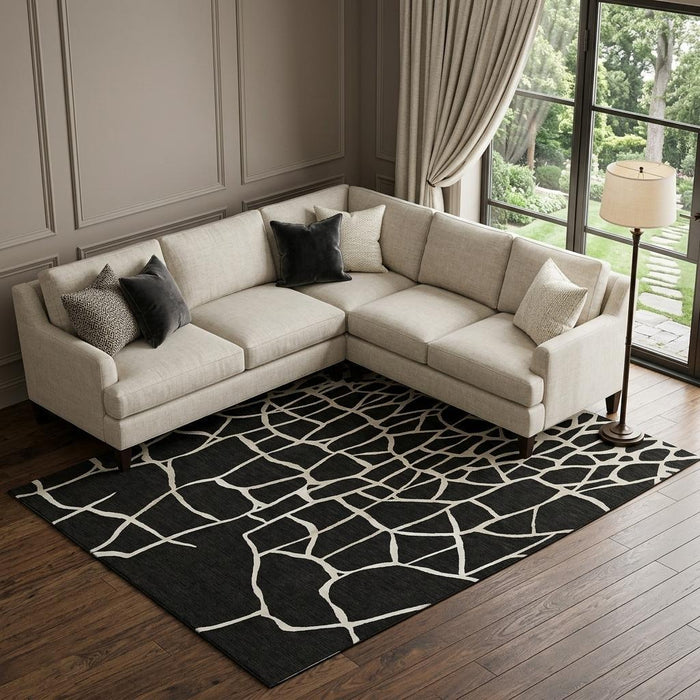 10' X 14' Abstract Geometric Washable Area Rug With UV Protection (682259) - Black / Ivory