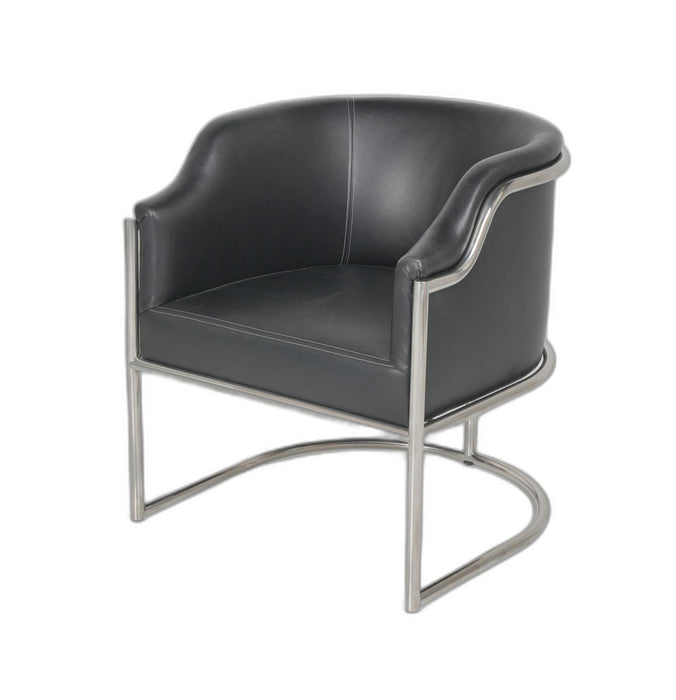 Upholstered Leather Curved Back Dining Arm Chair - Silver