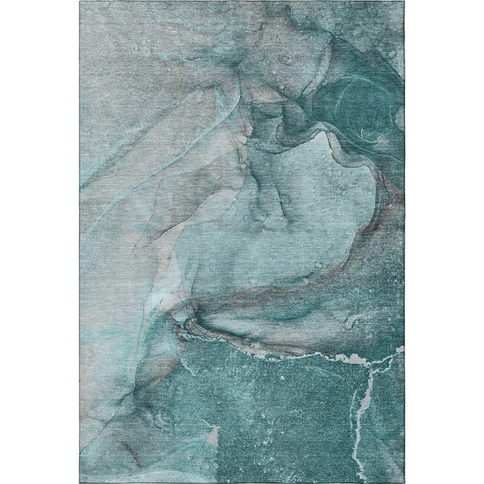 5' X 8' Abstract Washable Area Rug With UV Protection (647430) - Teal / Gray / Ivory