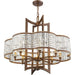 HomeRoots 27-inch metal chandelier with eight shades, bronze finish, dimmable lighting, and clear glass shades.