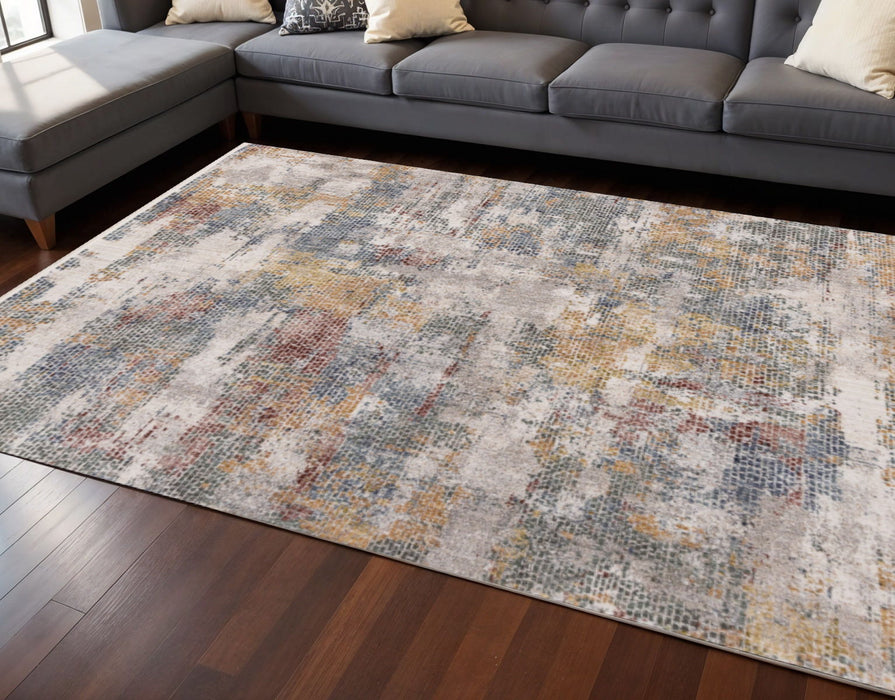 8' X 10' Abstract Area Rug (660208) - Cream / Blue / Yellow