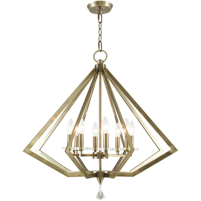 28" Eight Light Dimmable Chandelier With Shades - Antiqued Brass