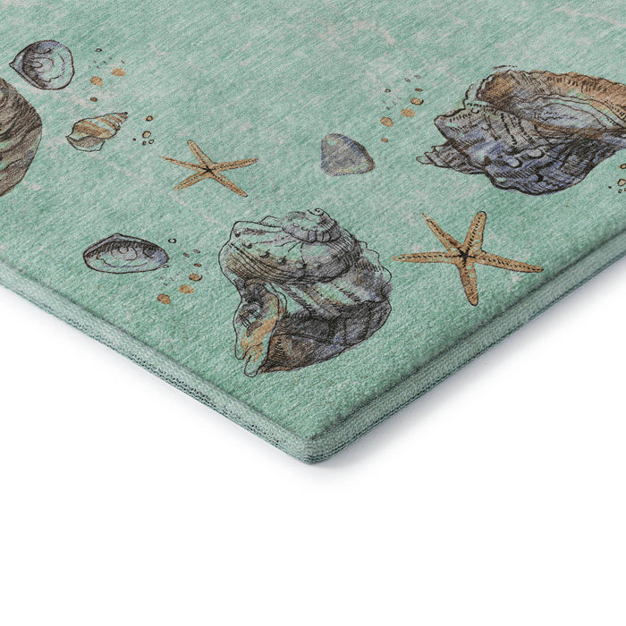 10' X 14' Geometric Washable Area Rug With UV Protection (646067) - Green / Light Blue / Beige