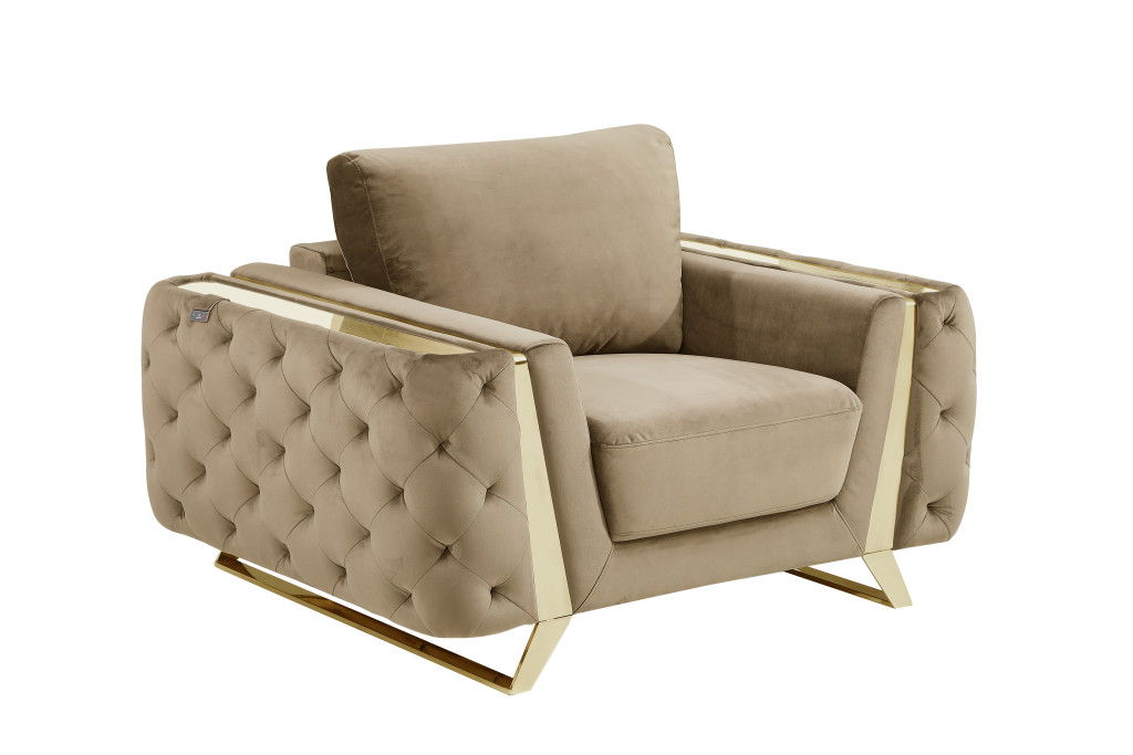 Velvet Tufted Club Chair - Beige And Gold
