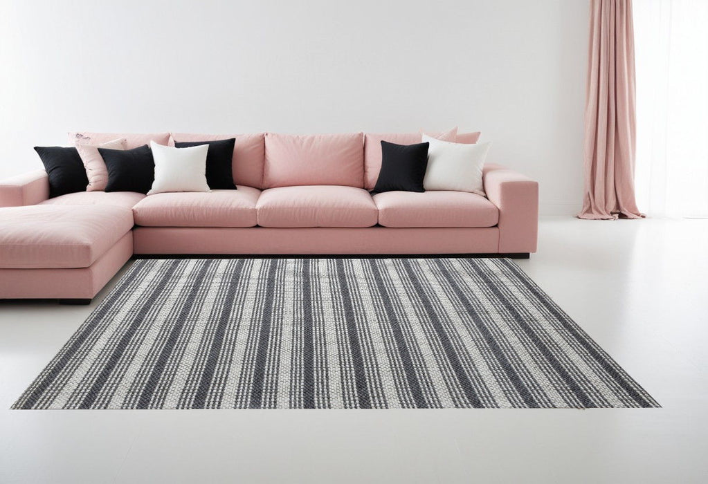 8' x 10' Striped Hand Woven Non Skid Area Rug - Gray And Ivory