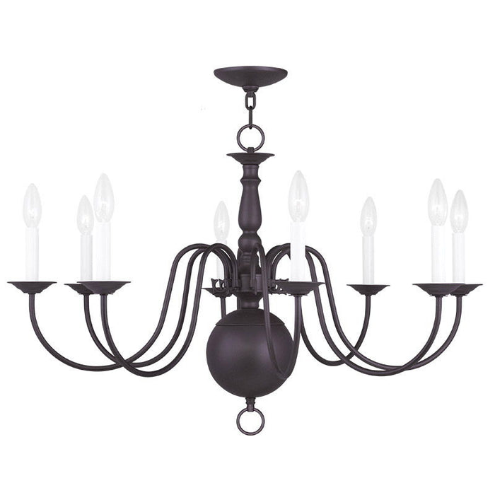 21" Eight Light Metal Dimmable Chandelier With Shades - Bronze
