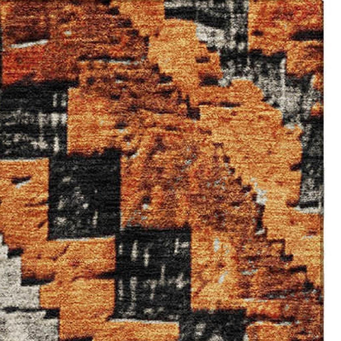 10' X 14' Diamond Washable Area Rug With UV Protection (707095) - Terra Cotta / Charcoal / Gray