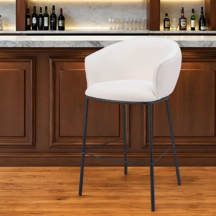 30" Shearling And Steel Bar Height Bar Chair - Ivory / Black