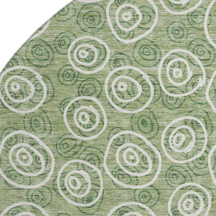 8' Polka Dot Washable Round Rug With UV Protection - Green And Ivory