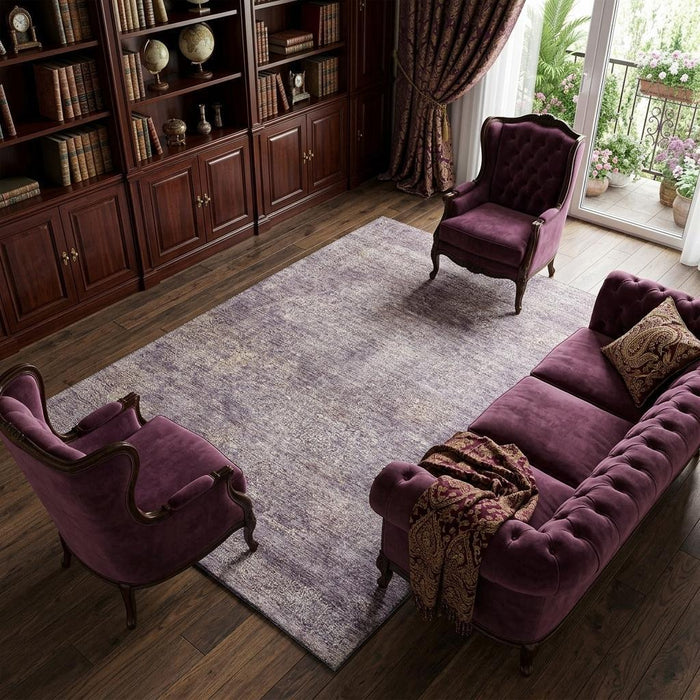 10' X 14' Abstract Washable Area Rug With UV Protection (688129) - Plum / Ivory