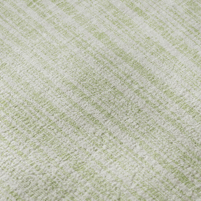 10' X 14' Striped Washable Area Rug With UV Protection - Mint Green And Ivory