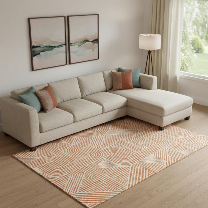 10' X 14' Abstract Geometric Washable Area Rug With UV Protection (672929) - Orange / Ivory