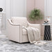 Giga 360-degree swivel armchair with skin-friendly fabric, ergonomic design, and brass nail decorative accents.