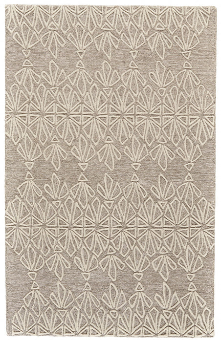 9.5' x 13.5' Wool Geometric Tufted Handmade Stain Resistant Area Rug - Tan And Ivory