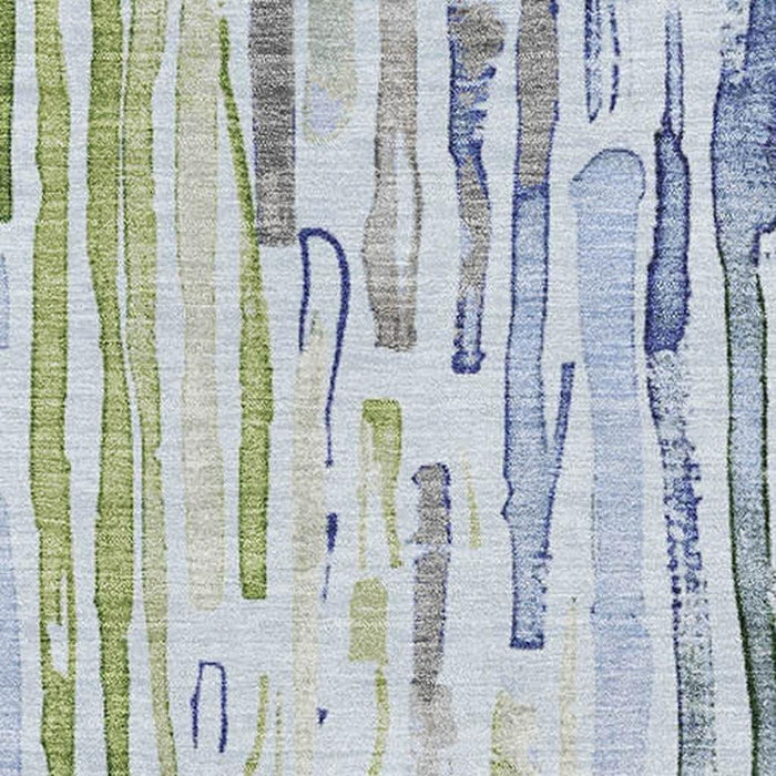 10' X 14' Striped Washable Area Rug With UV Protection (697140) - Sky Blue / Green / Ivory