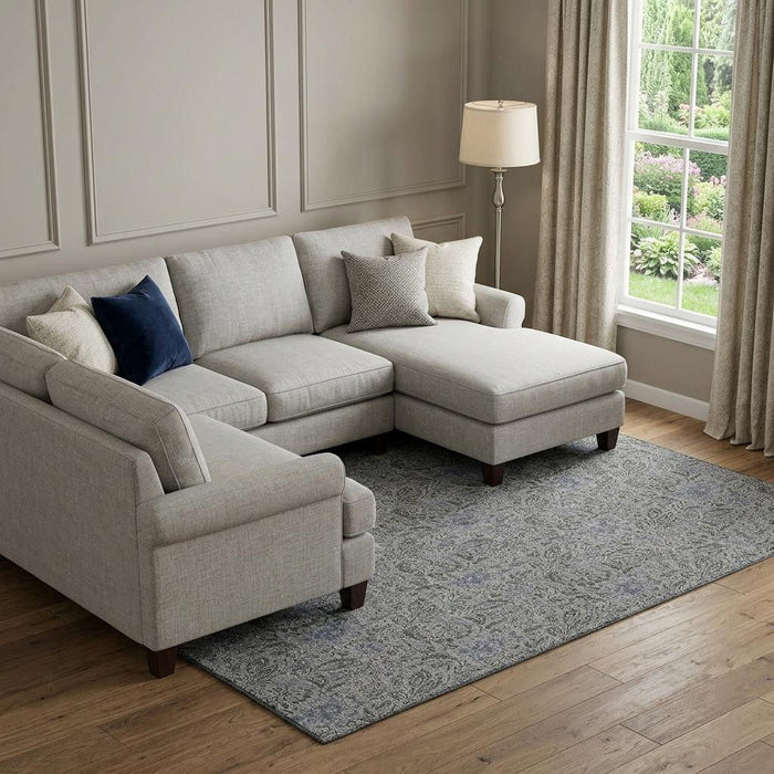 10' X 14' Floral Washable Area Rug With UV Protection (654988) - Khaki / Gray