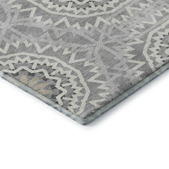 10' X 14' Geometric Washable Area Rug With UV Protection (652239) - Gray / Ivory
