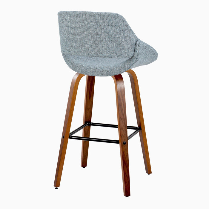 Fabrizzi - 30" Fixed-Height Barstool With Swivel And Square Black Metal Footrest (Set of 2) - Walnut Wood