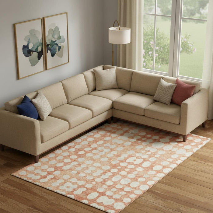 10' X 14' Polka Dot Washable Area Rug With UV Protection (669108) - Coral / Beige