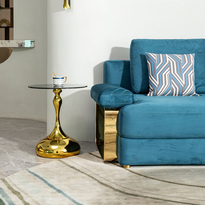 Modern minimalist Giga coffee side table with steel legs and tempered glass top, showcasing sleek design and contemporary style.