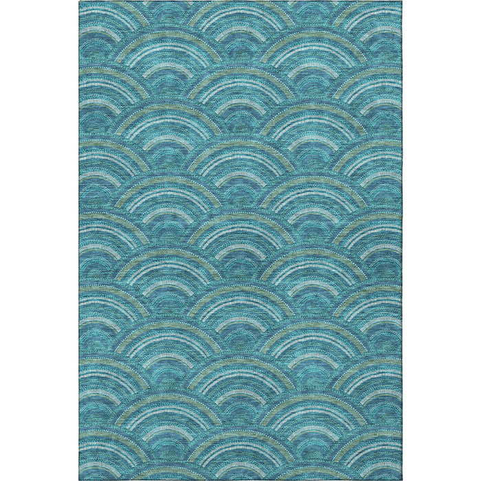 10' X 14' Geometric Washable Area Rug With UV Protection (677735) - Teal / Ivory / Fern Green
