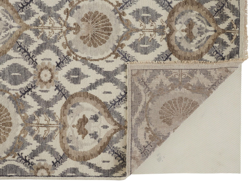 12' x 15' Wool Floral Hand Knotted Stain Resistant Area Rug - Ivory Gray And Taupe