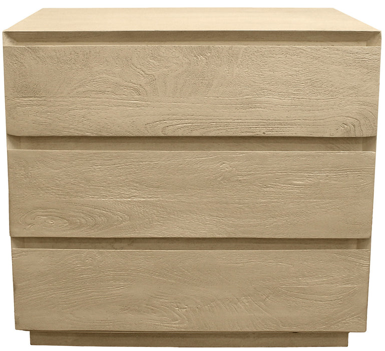 24" Contemporary Solid Wood Ribbed Texturere Three Drawer Nightstand - Natural