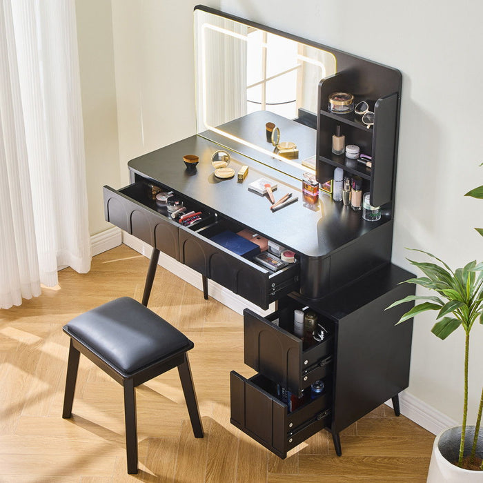 Wood Mirrored Four Drawer Vanity Table Lights - Black