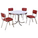 CoasterEveryday 5-piece round dining table set with white and red finish, featuring a modern furniture design and matching chairs.