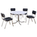 CoasterEveryday 5-piece round dining table set with white and black finish, featuring modern furniture design and four matching chairs.