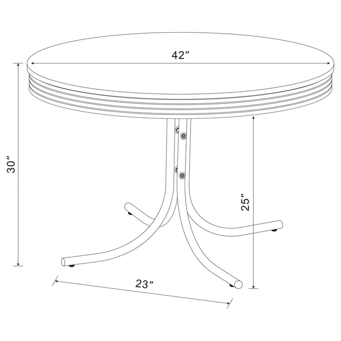 CoasterEveryday retro 5-piece round dining table set with white and black finish, featuring sleek modern furniture design.
