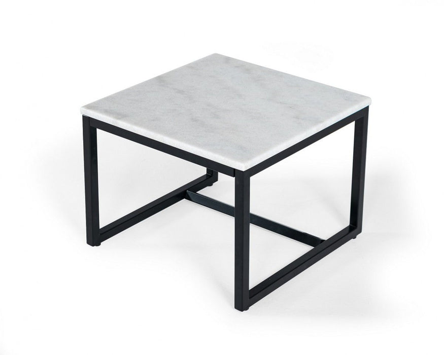 Stone And Metal Square End Table - Black And White