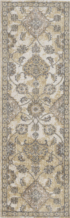 8' x 11' Machine Woven Bordered Floral Vines Indoor Area Rug - Ivory Sand