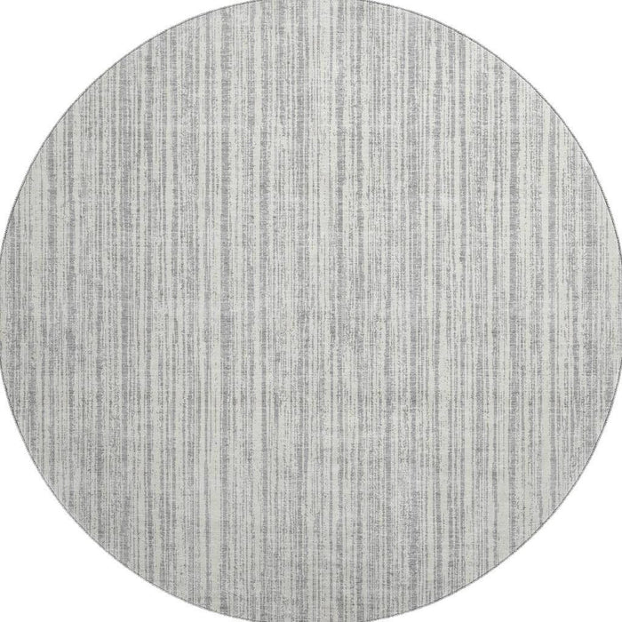 8' Striped Washable Round Rug With UV Protection - Gray And Silver
