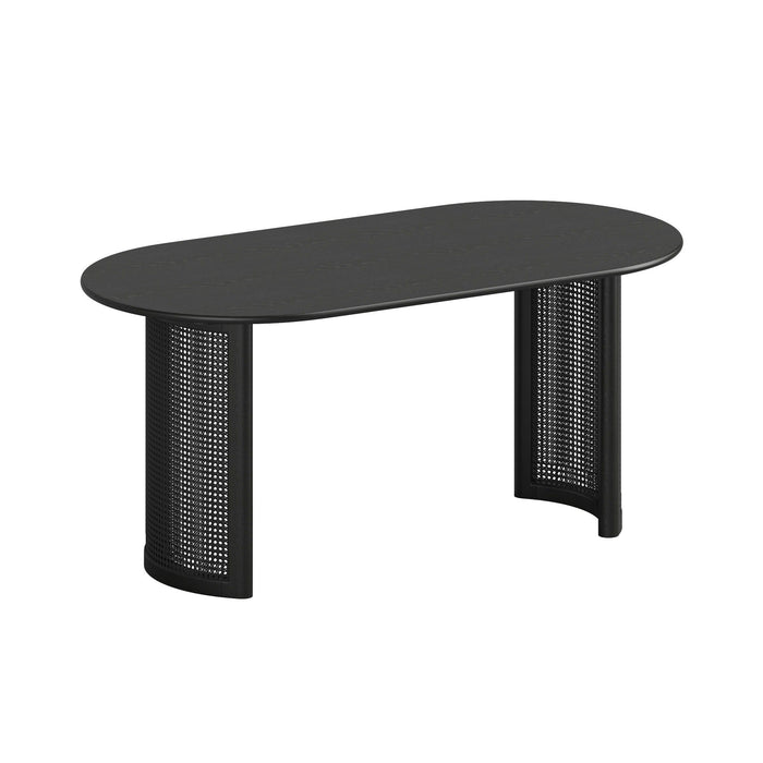 66" Solid Wood Double Pedestal Base Oval Dining Table - Black