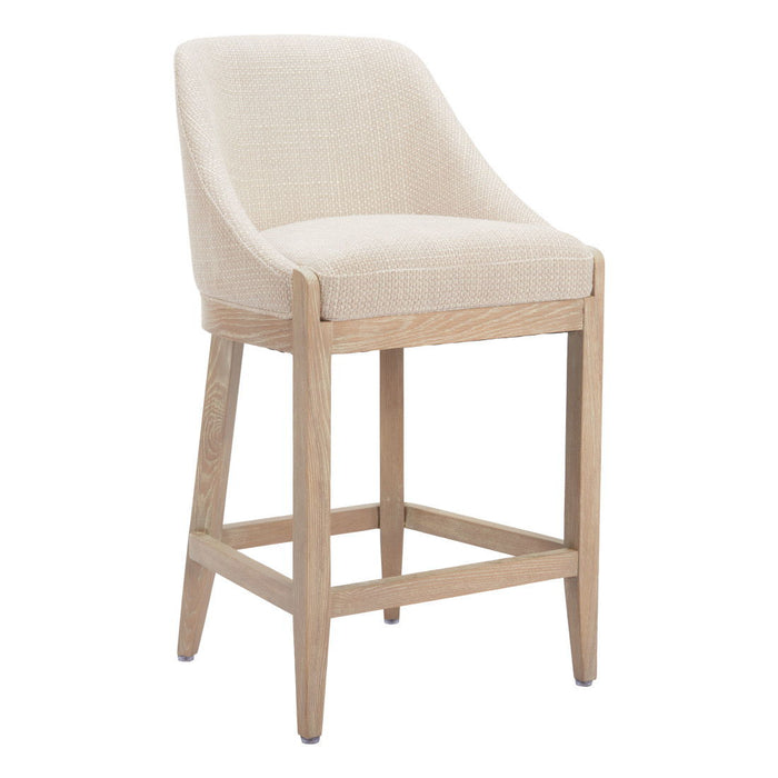 27" Fabric And Solid Wood Counter Height Bar Chair - Beige / Natural