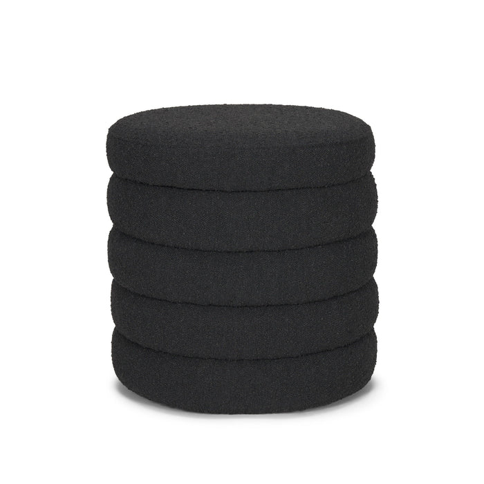 Boucle Round Storage Ottoman - Black