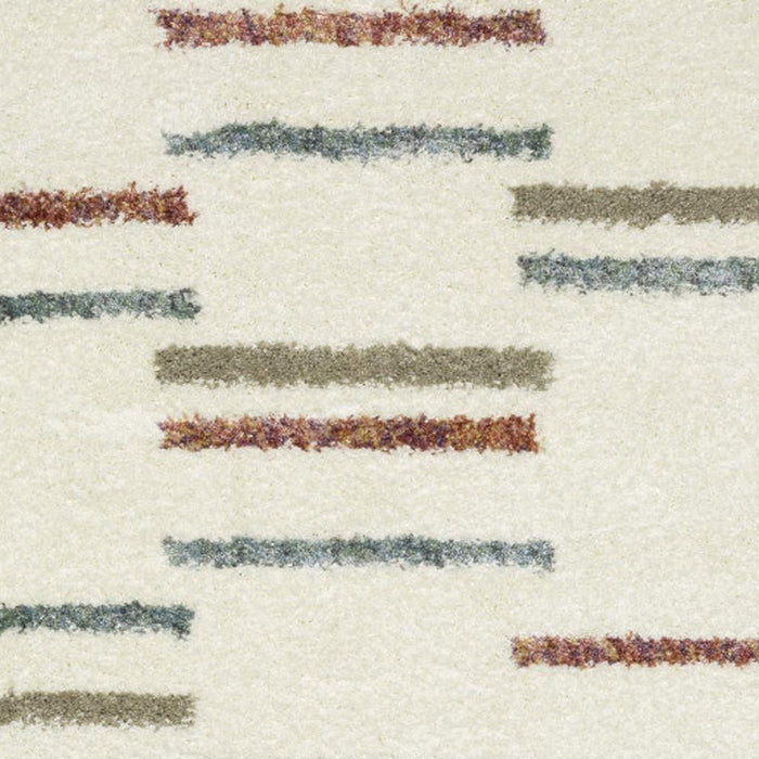 5' X 8' Striped Shag Area Rug With Fringe (574640) - Ivory / Brown / Gray
